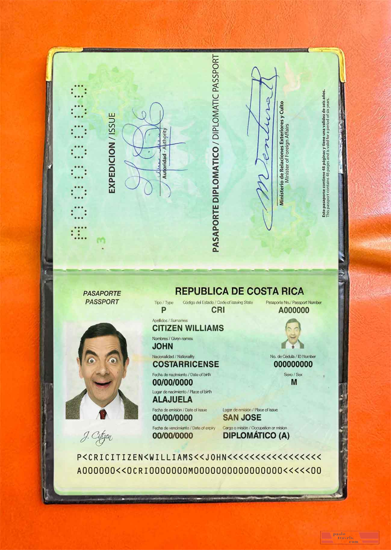 Costa Rica diplomatic passport photo look PSD template